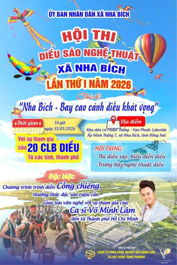 Nha Bích sẽ tổ chức Hội thi Diều Sáo nghệ thuật xã Nha Bích lần thứ I năm 2026 với chủ đề “Nha Bích - Bay cao cánh diều khát vọng”