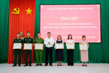 Phường Đồng Xoài tổng kết công tác tuyển chọn, gọi công dân nhập ngũ và thực hiện nghĩa vụ tham gia Công an nhân dân năm 2026