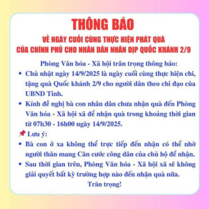 THÔNG BÁO: NGÀY CUỐI CÙNG NHẬN QUÀ QUỐC KHÁNH 2/9