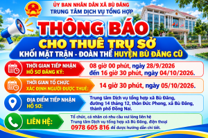 THÔNG BÁO CHO THUÊ NHÀ, ĐẤT CÔNG XÃ BÙ ĐĂNG (ĐỢT 2)