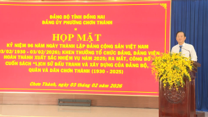BÀI PHÁT BIỂU ÔN TRUYỀN THỐNG CỦA ĐỒNG CHÍ NGUYỄN MINH BÌNH - BÍ THƯ ĐẢNG ỦY PHƯỜNG CHƠN THÀNH TẠI HỌP MẶT KỶ NIỆM 96 NĂM NGÀY THÀNH LẬP ĐẢNG CỘNG SẢN VIỆT NAM (3/2/1930 - 3/2/2026)