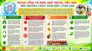 TUYÊN TRUYỀN: THÁNG TỔNG VỆ SINH, KHỬ TRÙNG, TIÊU ĐỘC MÔI TRƯỜNG CHĂN NUÔI ĐỢT 2 NĂM 2026