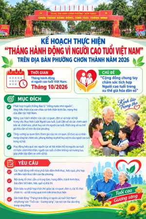 CHƠN THÀNH: KẾ HOẠCH THỰC HIỆN “THÁNG HÀNH ĐỘNG VÌ NGƯỜI CAO TUỔI VIỆT NAM” TRÊN ĐỊA BÀN PHƯỜNG NĂM 2026