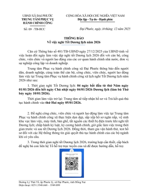 TTPV Hành chính công Thông báo Nghỉ Tết Dương lịch