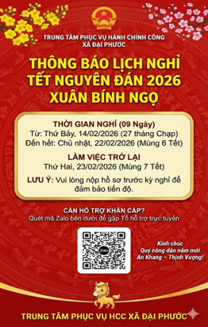Thông báo: Lịch nghỉ Tết Nguyên đán Xuân Bính ngọ năm 2026