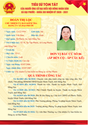 Danh sách những người ứng cử Đại biểu HĐND xã Đại Phước khóa XIII, nhiệm kỳ 2026-2031 tại đơn vị bầu cử số 06