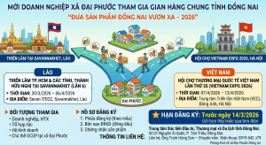 Đưa sản phẩm Đồng Nai vươn xa – Mời doanh nghiệp, hợp tác xã, tổ hợp tác, hộ kinh doanh và các chủ thể OCOP trên địa bàn xã tham gia gian hàng chung của tỉnh tại các hội chợ quốc tế năm 2026