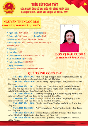 Danh sách những người ứng cử Đại biểu HĐND xã Đại Phước khóa XIII, nhiệm kỳ 2026-2031 tại đơn vị bầu cử số 03