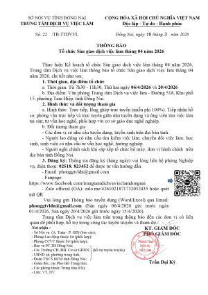 Thông báo Tổ chức Sàn giao dịch việc làm tháng 04 năm 2026