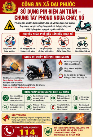 Công an xã Đại Phước tuyên truyền phòng ngừa nguy cơ cháy, nổ từ pin điện và thiết bị sử dụng pin sạc