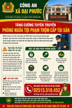 Công an xã Đại Phước tăng cường tuyên truyền phòng ngừa tội phạm trộm cắp tài sản