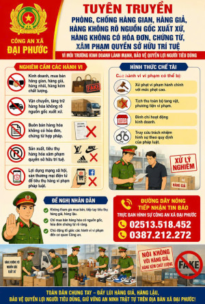 Công an xã Đại Phước tuyên truyền phòng, chống hàng giả, hàng gian, hàng không rõ nguồn gốc xuất xứ