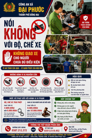 Công an xã Đại Phước tăng cường tuyên truyền phòng, ngừa tình trạng độ, chế xe và giao xe cho người chưa đủ điều kiện điều khiển