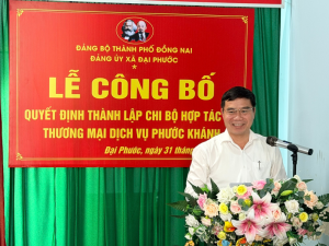 Đảng Ủy xã Đại Phước Công bố Quyết định thành lập Chi bộ Hợp tác xã Thương mại dịch vụ Phước Khánh
