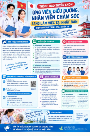Thông báo tuyển chọn ứng viên điều dưỡng, nhân viên chăm sóc sang làm việc tại Nhật Bản theo Chương trình EPA, Khóa 15