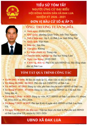TÓM TẮT TIỂU SỬ CỦA CÁC ỨNG CỬ VIÊN ỨNG CỬ ĐẠI BIỂU HĐND XÃ ĐAK LUA, NHIỆM KỲ 2026-2031 (ĐƠN VỊ BẦU CỬ SỐ: 4)