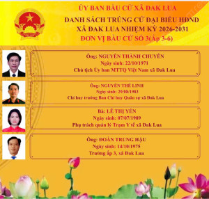 Uỷ ban bầu cử xã Đak Lua công bố kết quả và danh sách người trúng cử Đại biểu HĐND Xã Đak Lua nhiệm kỳ 2026-2031. (Đơn vị bầu cử số 3)