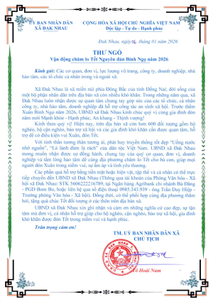 Xã Đak Nhau kêu gọi ủng hộ chăm lo Tết cho các hộ gia đình...