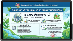 Thông báo tiếp nhận hồ sơ đăng ký môi trường của Công ty TNHH Meitex Vina.