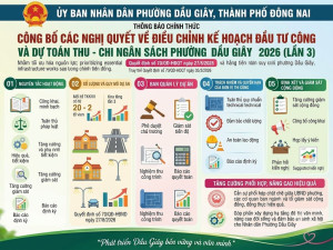 Công bố các Nghị quyết về điều chỉnh Kế hoạch Đầu tư công và Dự toán thu - chi ngân sách phường Dầu Giây năm 2026 (lần 3)