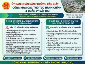 Thông báo niêm yết công khai mất Giấy chứng nhận QSDĐ và Quyết định cho phép chuyển mục đích sử dụng đất tại phường Dầu Giây