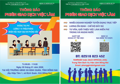 THÔNG BÁO PHIÊN GIAO DỊCH VIỆC LÀM TẠI ĐỊNH QUÁN – ĐỒNG NAI