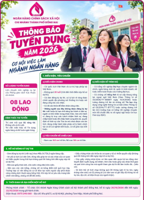 CHI NHÁNH NHCSXH THÀNH PHỐ ĐỒNG NAI THÔNG BÁO TUYỂN DỤNG LAO...