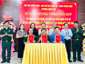 Đồng Phú: kí kết chương trình phối hợp về công tác vận động, tập hợp cựu quân nhân ở cơ sở tư vấn đào tào nghề, hỗ trợ việc làm cho thanh niên xuất ngũ trên địa bàn phường giai đoạn 2026- 2031