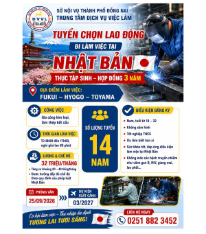 TRUNG TÂM DỊCH VỤ VIỆC LÀM THÀNH PHỐ ĐỒNG NAI TUYỂN DỤNG ĐƠN...