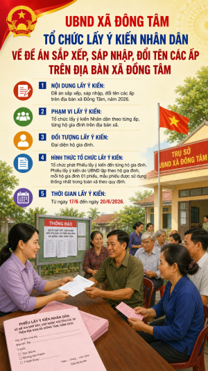 Lấy ý kiến sáp nhập ấp Đồng Tâm 2026