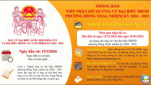 THÔNG BÁO VỀ VIỆC TIẾP NHẬN HỒ SƠ ỨNG CỬ ĐẠI BIỂU HỘI ĐỒNG NHÂN DÂN PHƯỜNG ĐỒNG XOÀI, NHIỆM KỲ 2026 - 2031