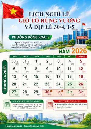 Thông báo lịch nghỉ lễ Giỗ Tổ Hùng Vương và dịp 30/4, 1/5 năm 2026