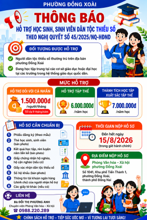 Phường Đồng Xoài thông báo tiếp nhận hồ sơ hỗ trợ học sinh, sinh viên dân tộc thiểu số theo Nghị quyết số 45/2025/NQ-HĐND