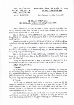Kế hoạch triển khai Hội thi Sáng tạo kỹ thuật thành phố Đồng Nai năm 2026