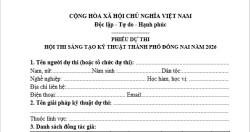 Mẫu phiếu đăng ký Hội thi Sáng tạo kỹ thuật