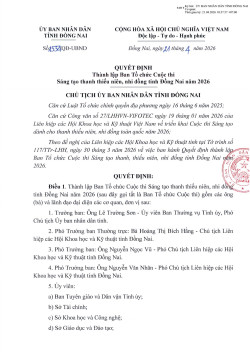 Quyết định thành lập Ban Tổ chức Cuộc thi Sáng tạo TTNNĐ thành phố Đồng Nai năm 2026