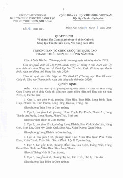 Quyết định thành lập Cụm xã, phường tổ chức Cuộc thi Sáng tạo TTNNĐ thành phố Đồng Nai năm 2026