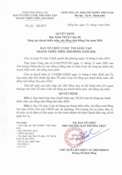 Quyết định ban hành Thể lệ Cuộc thi Sáng tạo Thanh thiếu niên, nhi đồng thành phố Đồng Nai năm 2026