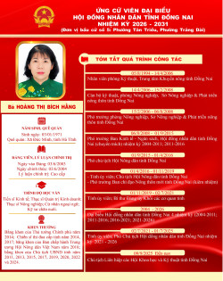 Tóm tắt tiểu sử của bà Hoàng Thị Bích Hằng người ứng cử Đại biểu HĐND tỉnh Đồng Nai nhiệm kỳ 2026-2031