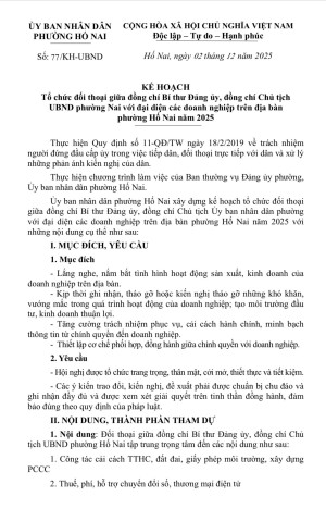 Tổ chức đối thoại giữa đồng chí Bí thư Đảng ủy, đồng chí Chủ tịch UBND phường Hố Nai với đại diện các doanh nghiệp trên địa bàn phường Hố Nai năm 2025