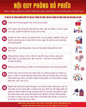 ​​​​​​​Nội quy phòng bỏ phiếu bầu cử đại biểu Quốc hội khóa XIV và đại biểu Hội đồng nhân dân các cấp nhiệm kỳ 2026 - 2031