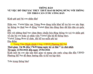 THÔNG BÁO VỀ VIỆC XÁC THỰC THUÊ BAO DI ĐỘNG ĐÚNG VỚI THÔNG TIN THEO CĂN CƯỚC CÔNG DÂN