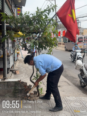 Thứ Ba ngày 21/4/2026 phường Hố Nai triển khai thực hiện giải quyết lấn chiếm lòng đường - vỉa hè tại tuyến đường Cơ giới, khu phố Thanh Hóa