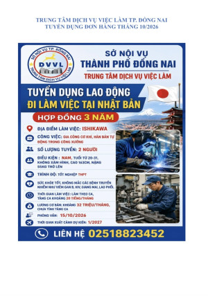 Thông báo tuyển dụng đơn hàng tháng 10 năm 2026
