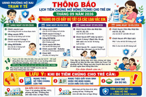 Thông báo lịch tiêm chủng mở rộng tháng 9 năm 2026