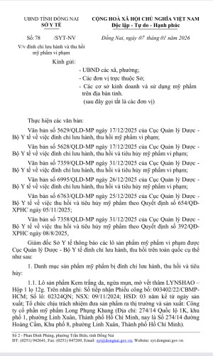 Thông báo những sản phẩm - mỹ phẩm bị đình chỉ lưu hành, thu hồi và tiêu hủy