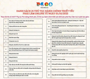 Danh sách 25 thủ tục hành chính phải thực hiện online trên ứng dụng VNeID hoặc Cổng dịch vụ công kể từ 01/10/2025