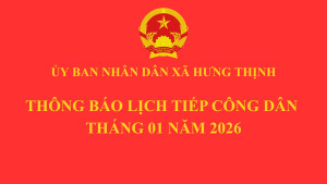 THÔNG BÁO LỊCH TIẾP CÔNG DÂN THÁNG 01 NĂM 2026