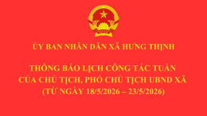 Thông báo lịch công tác tuần của Chủ tịch, Phó Chủ tịch UBND xã (từ ngày 18/5/2026 – 23/5/2026)