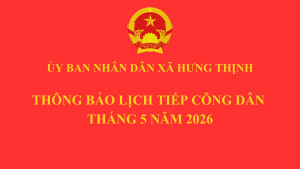 THÔNG BÁO LỊCH TIẾP CÔNG DÂN THÁNG 05 NĂM 2026